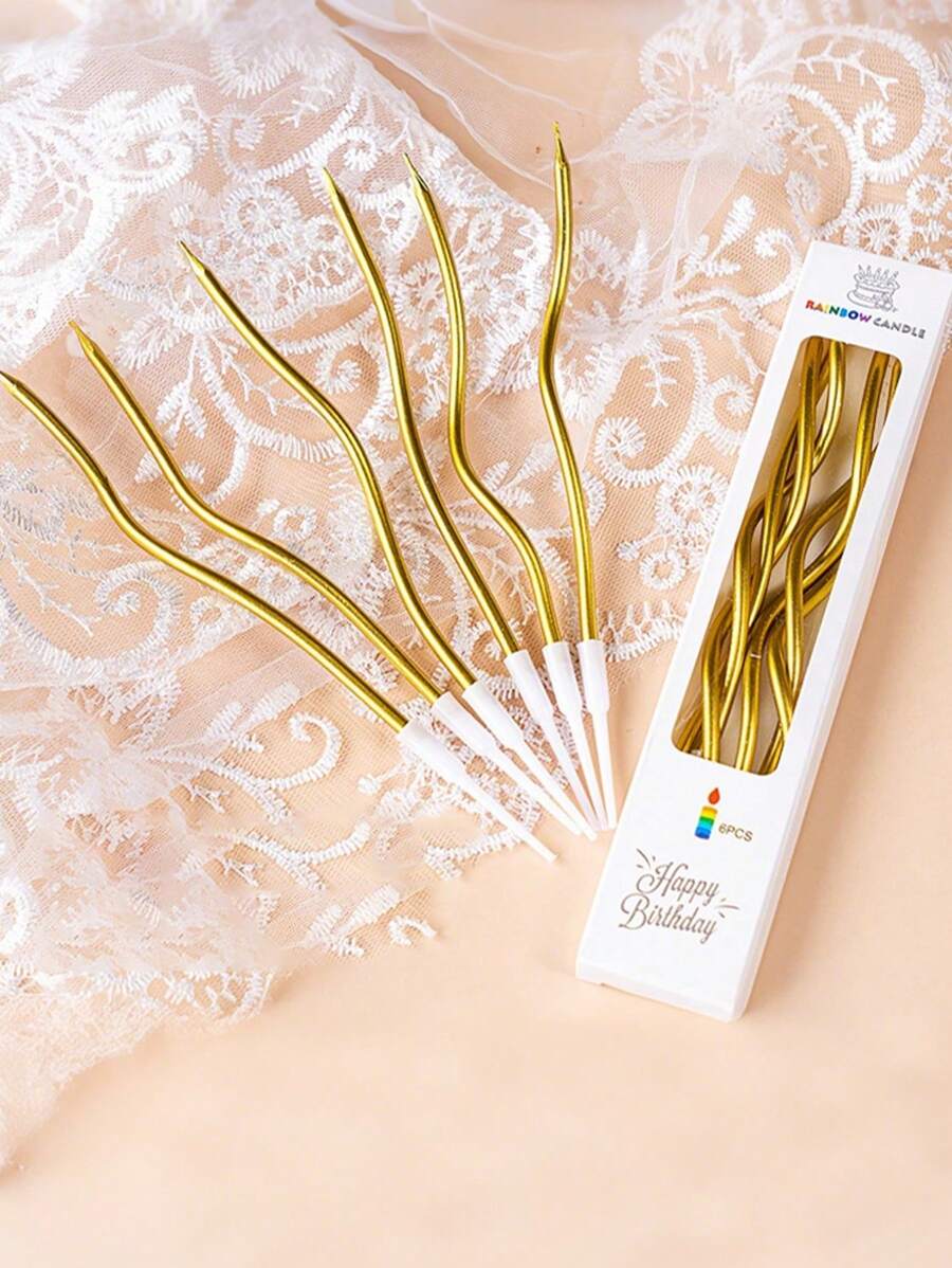 6/12/18 Peças Velas Curvas Coloridas Douradas, Velas de Aniversário, Decorações Insertas para Bolo, Decoração de Bolo, Suprimentos de Cozimento, Decorações de Cozimento, Decorações de Casamento, Suprimentos de Festa, Decorações