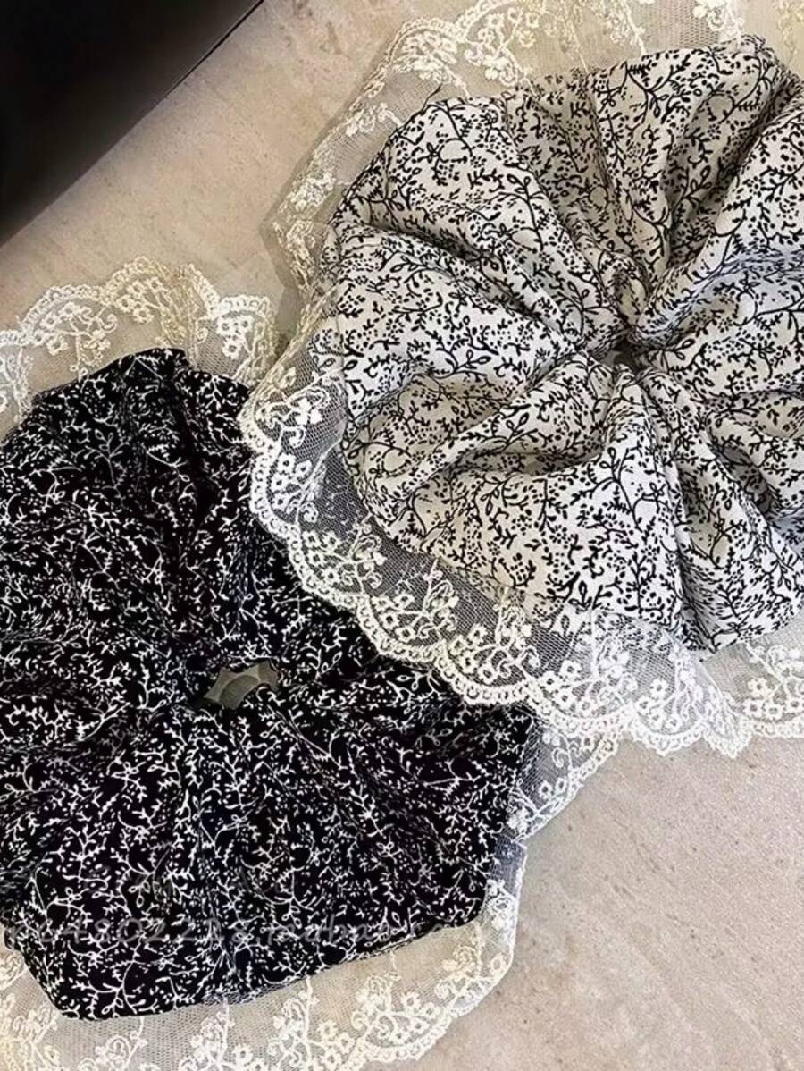 2-Pack French Oversized Hair Bands, Retro Lace Pastoral Style, Floral Large Rings, Gentle Ponytail, Fashionable Hair Bands, Head Flowers, Hair Accessories ~ Highly Attractive Ballet Bow Square Scarf, Large Intestine, High-Grade Ponytail Headband, Designer Hair Accessories