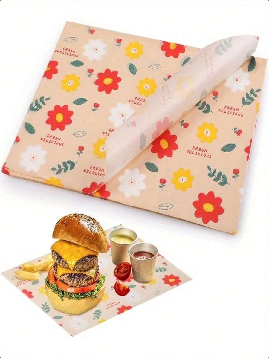 15 Stück ölbeständiges Papier, ölbeständiges Papier für fritierte Snacks, Sandwich Hamburger Verpackungspapier, Backblech Papier, Toast Reis- und Gemüserollenverpackungspapier