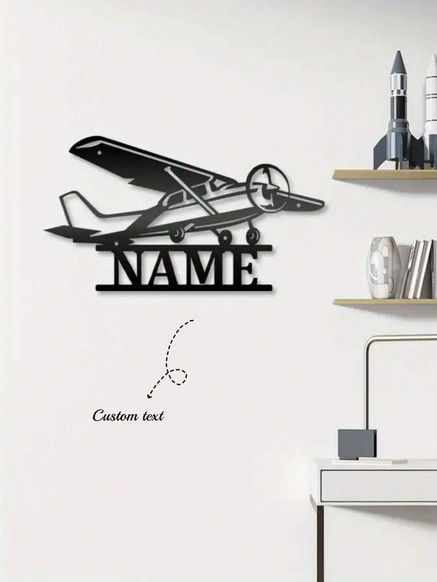 1 Peça Decoração de Ferragem Personalizada com Padrão de Aeronave, Personalização Personalizada com Seu Nome, Logotipo de Ferragem de Aeronave Preta da Moda, Elementos de Aeronave da Moda, Arte de Parede de Metal - O Presente Mais Recente para Entusiastas de Aeronaves