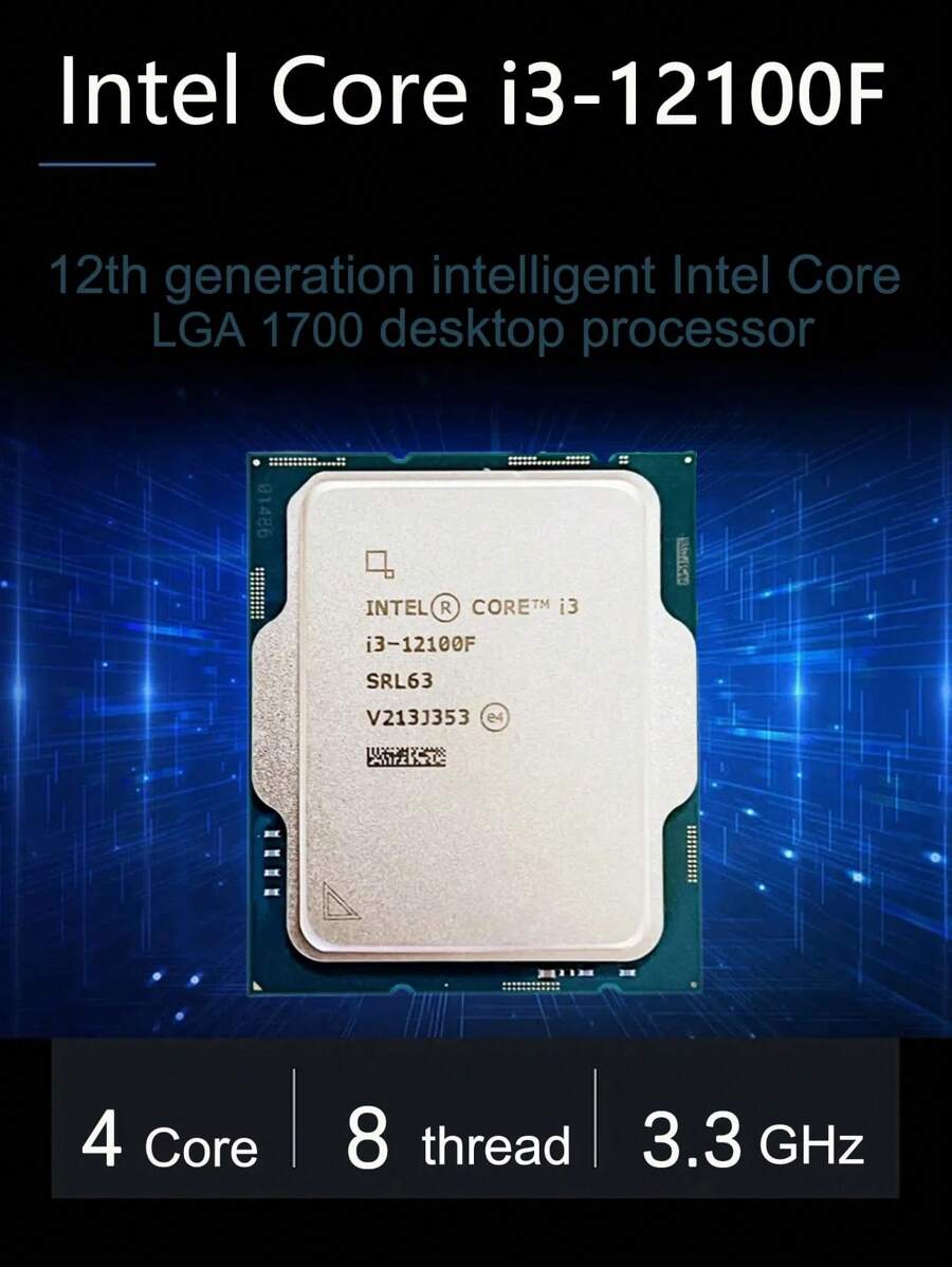 intel Procesor Intel Core I3 12100f 3,3 GHz, czterordzeniowy, ośmiowątkowy, 58 W, 12 m, Lga 1700, bez wentylatora