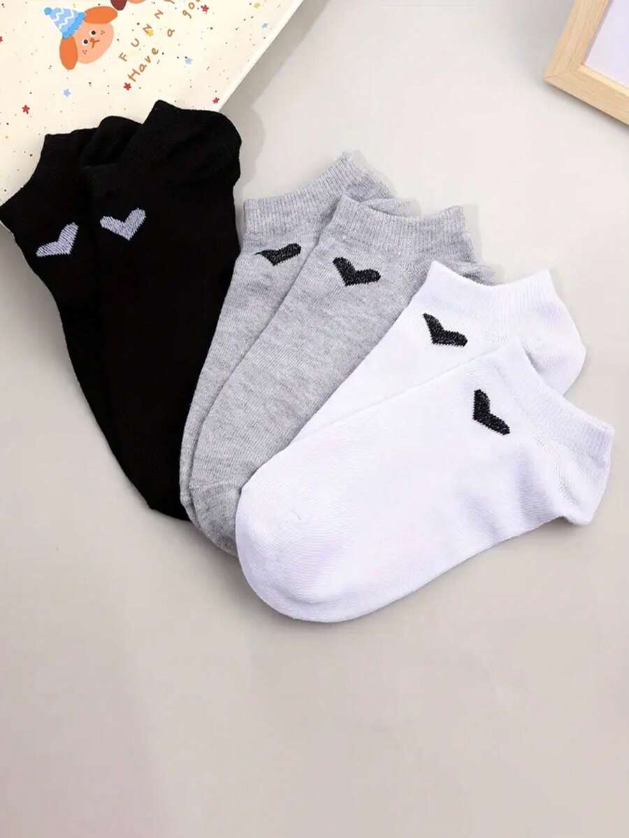 3 Pairs Unisex Heart Design Ankle Socks, Minimalist Solid Heart Pattern, Thin, Moisture-Wicking, Breathable, Suitable For Daily Casual, Outdoor Sports, Hiking