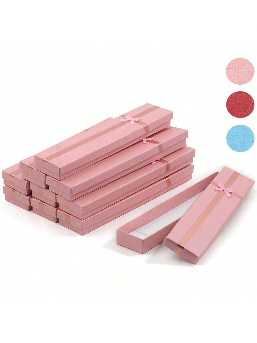 12pcs Pink Bowknot Jewelry Box Long Paper Necklace Box Bracelet Earrings Ear Studs Jewelry Packaging Box Jewelry Gift Box Suitable For Valentine's Day, Mother's Day And Wedding Anniversary Best Couples Gifts