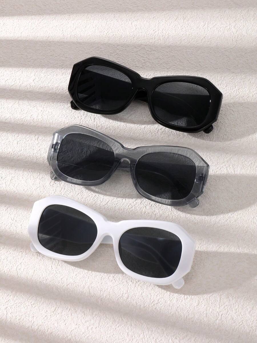 3pcs Women Geometric Frame Black, White, Grey Fashionable Eyeglasses Set