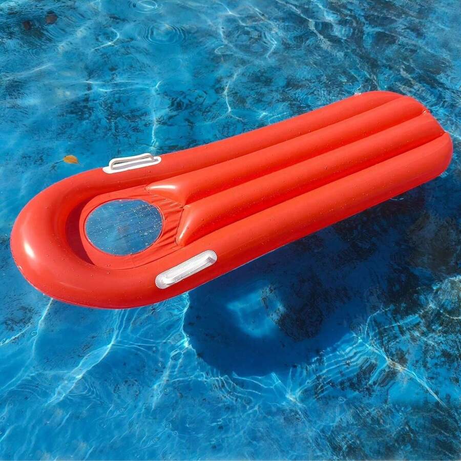 1pc Lifeguard Inflatable Float Board, PVC Swimming Training Surfboard, Red Inflatable Floating Board