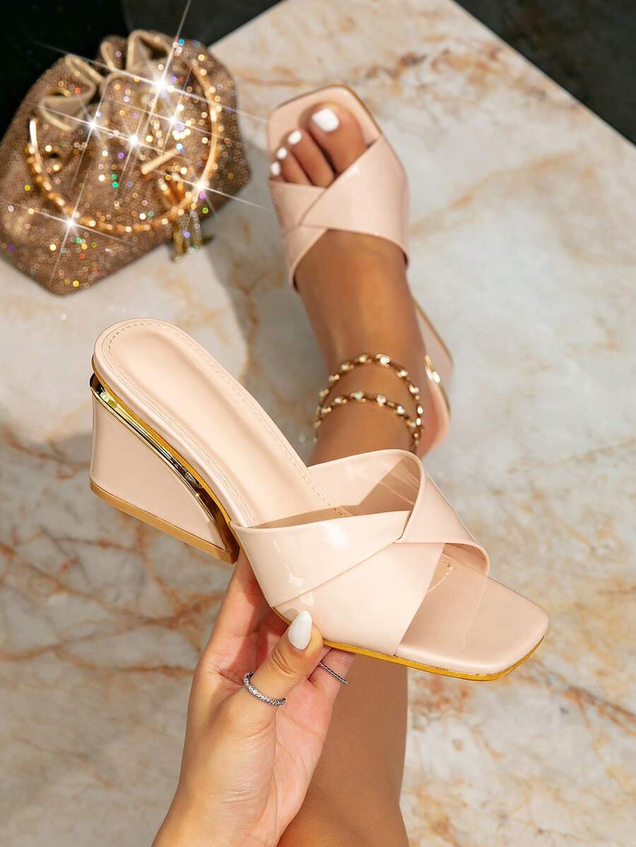 Women's Minimalist Elegant Design, Fashionable Patent Leather Simple Chic Versatile High Heel Mule Slides