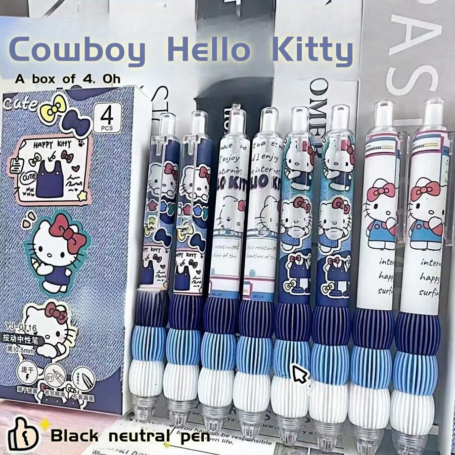 Sanrio 8pcs/4pcs/Set Kitty Cat Limited Edition Ballpoint Pen, Denim Blue, Cute Ins Style, Smooth Writing For Students, Gift School Supplies, Back To School