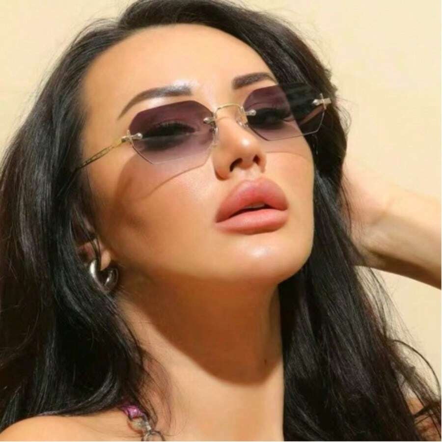 1pc Men/Women Mini Hexagon Frameless Vintage All-Metal Fashion Glasses, Gradient Color, Suitable For Street, Beach, Commute, Travel, Classic Retro Fashion Eyewear. UV400 Protection