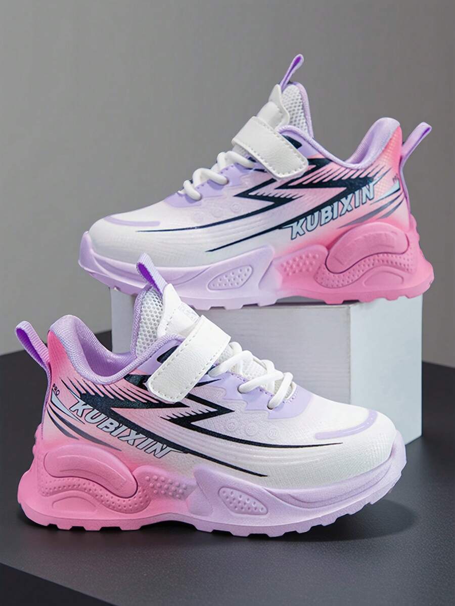 1 par de zapatos casuales de estilo degradado de PU para niñas, zapatillas deportivas, apropiadas para el uso diario, la escuela, los deportes, todas las estaciones (talla pequeña)