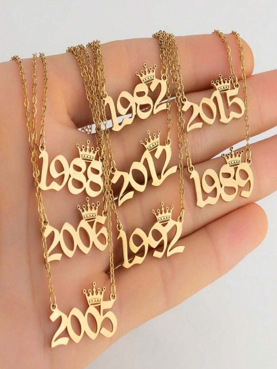1 Stück minimalistische Edelstahl Halskette mit Zahlenkrone 1980-2025, geeignet für den täglichen Gebrauch von Frauen, Geburtstagsgeschenk für Mutter, Vater, Freundin, beste Freundin, Familie, Klassenkameradin