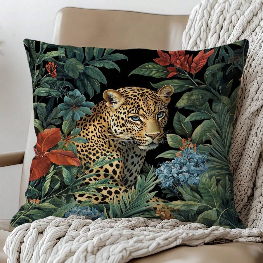 1 Stück Jungle Leopard Muster Deko Kissenbezug, einseitiges Samt Material, 45*45cm/18*18 Zoll Kissenbezug, geeignet für moderne minimalistische Sofa Wohnzimmer Dekoration, Geschenk