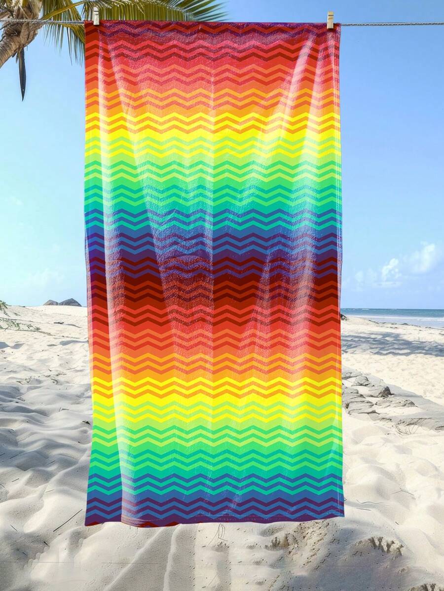 1 pièce Serviette de plage à rayures arc-en-ciel, serviette de plage en microfibre, serviette de plage super absorbante, serviette de très fort grammage, serviette de plage de voyage, serviette de piscine de sport, serviette de camping de salle de bain, serviette de yoga pour filles femmes adultes