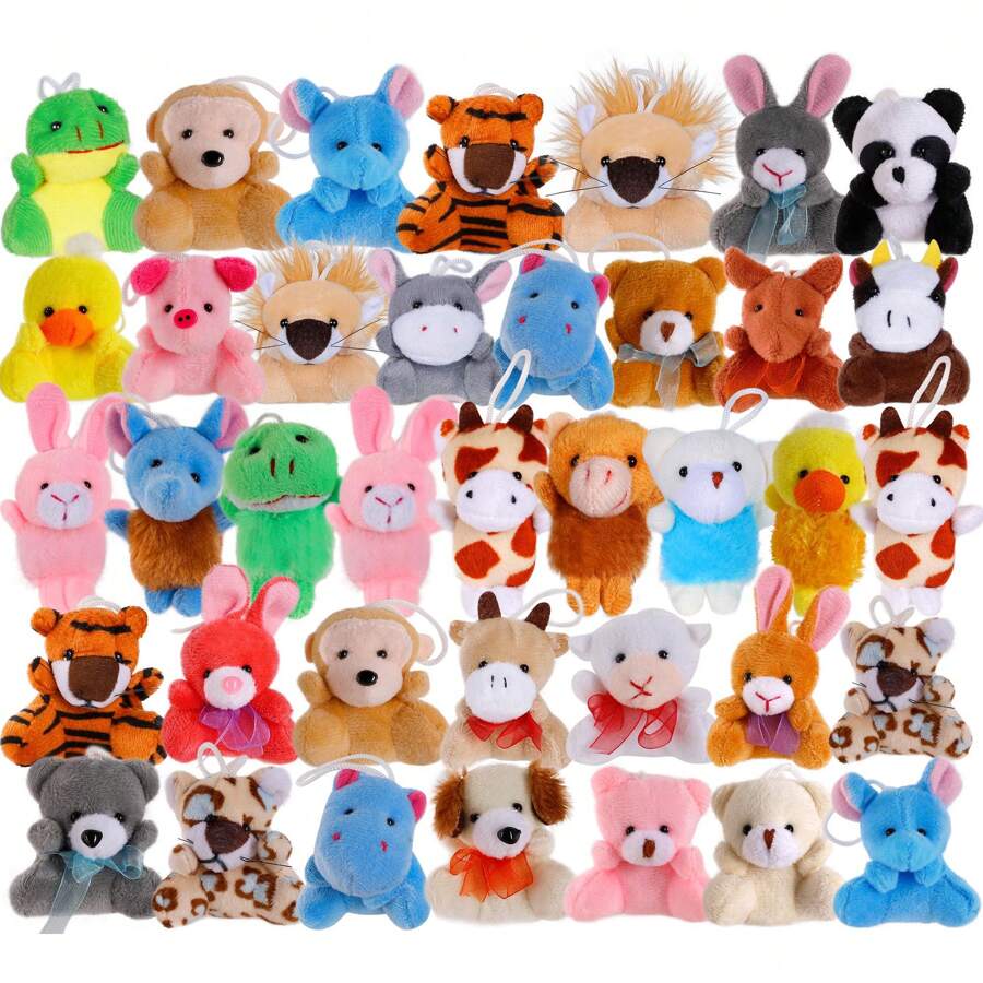 38Pcs Mini Plush Animals Toy Set, Christmas Bulk Stuffed Keychain Party Favors For Kids Small Animals Decorations Toys Carnival Prizes Birthday Goodie Bag Fillers