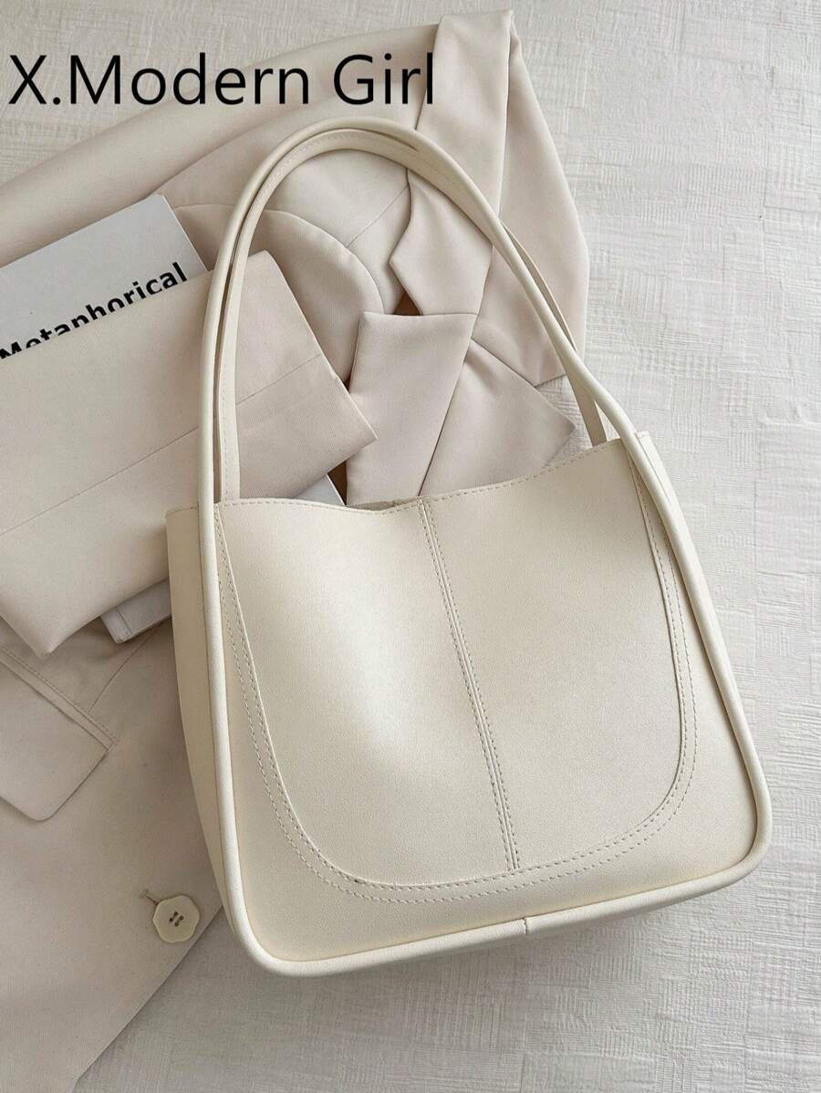 1 Pc Minimalist Retro Pure Color Soft Surface Large Capacity Shoulder Bucket Bag Suitable For Women's Daily Casual Commuting Use