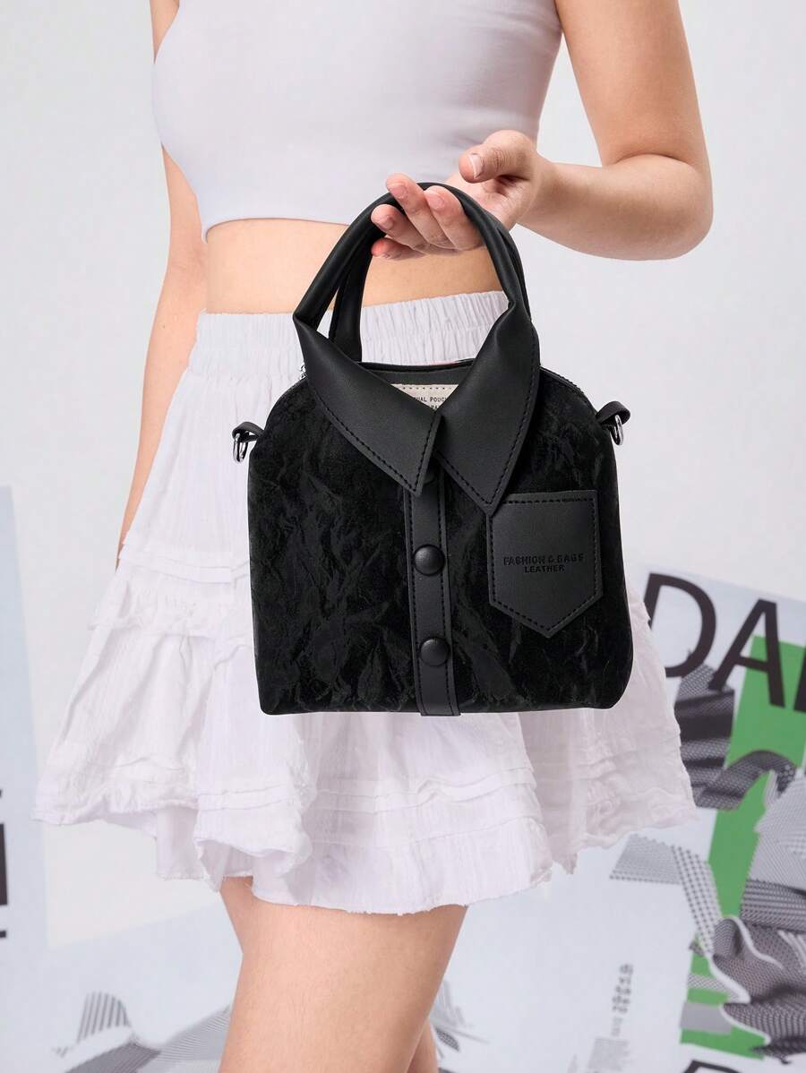 DareSee Bolsa de 1 peça, bolsa moldada, tecido PU com alça longa, bolsa de ombro, estilo garota atraente, bolsa para roupas, bolsa de mão feminina estilosa e exclusiva com design de camisa simples, bolsa transversal quadrada pequena MusicFest Y2KFest de volta às aulas