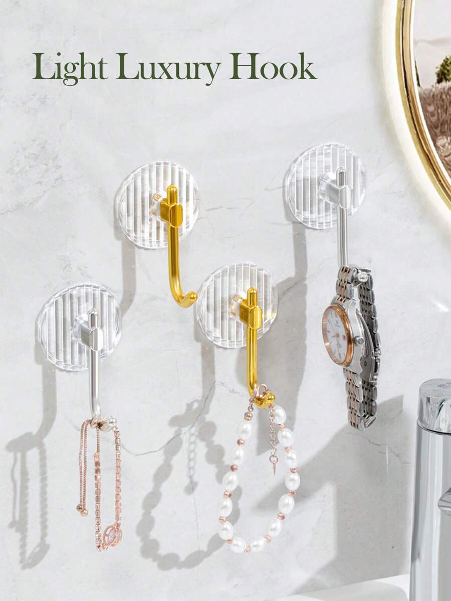 2/4pcs Gold/Silver Acrylic Hooks, Punch-Free Strong Adhesive Hooks For Bag, Key And Clothes, Bathroom Kitchen Organizer And Home Decor