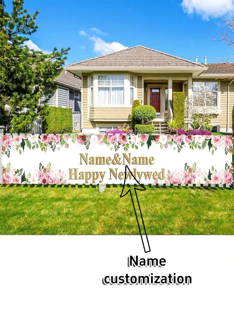 1pc Customizable Bride & Groom Wedding Name Backdrop, Romantic Floral Newlywed Joyful New Design For Photo Shoot, Party, Outdoor Banner