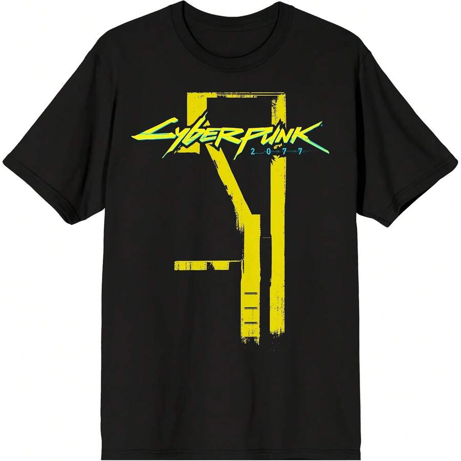 Bioworld Cyberpunk 2077 Building Paint Logo Men's Black T-Shirt