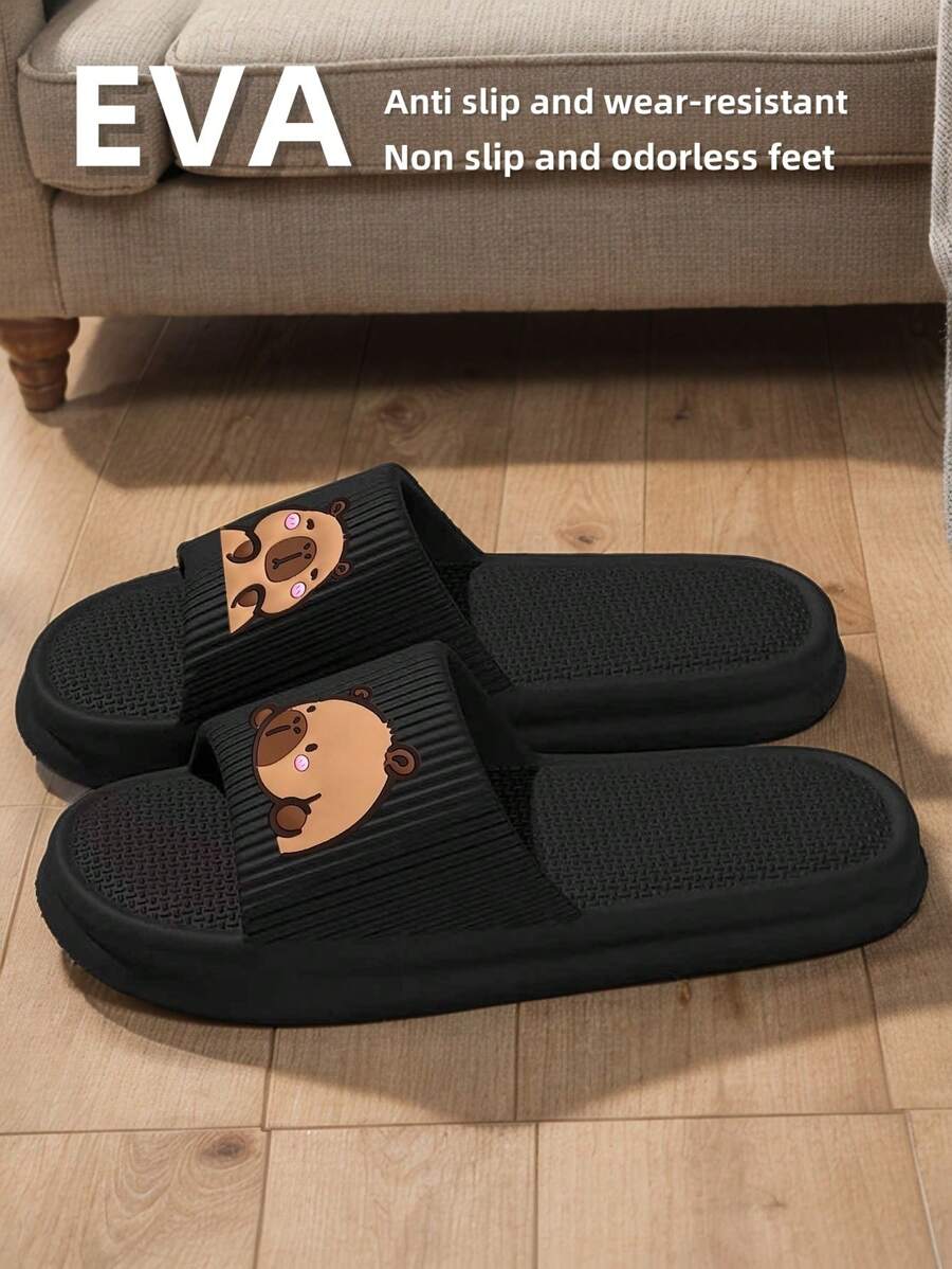 New Style Capybara Water Deer Black Japanese Striped Cartoon Design, Men's All Season Indoor/Outdoor Slippers For Home, Bathroom, Beach, Made Of EVA Anti-Slip Anti-Odor Antibacterial Breathable Soft Comfortable, Unisex Fashionable Casual Slides