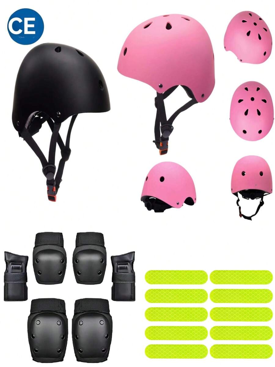 Jugend Multisport Helm mit Schutzausrüstung Set - Verstellbare Passform, zertifiziert (EN1078), leichte EPS-Schale & atmungsaktive Polsterung für Skateboard, Radfahren & Rollschuhlaufen | Komplettes Schutzset mit Knie-, Ellbogen- und Handgelenkschützern | Unisex Design für Jungen/Mädchen