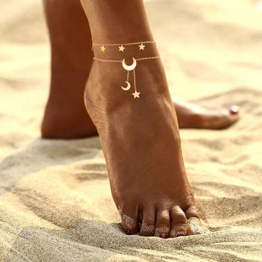 1pc/Set Classic Style Anklet Bestsellers, Includes Resin Shell, Star And Moon Pendants, Multiple Styles, Suitable For Women's Daily Wear And Party Occasions