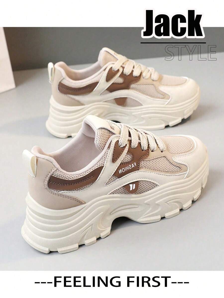New Spring/Summer Popular Korean Fashion Chunky Sneakers, Thick Sole Breathable Mesh Women Shoes