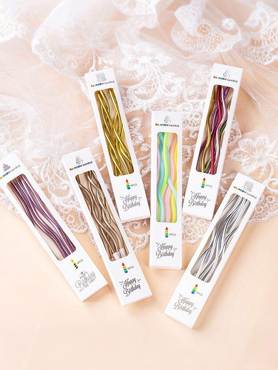 6/12/18 Peças Velas Curvas Coloridas Douradas, Velas de Aniversário, Decorações Insertas para Bolo, Decoração de Bolo, Suprimentos de Cozimento, Decorações de Cozimento, Decorações de Casamento, Suprimentos de Festa, Decorações