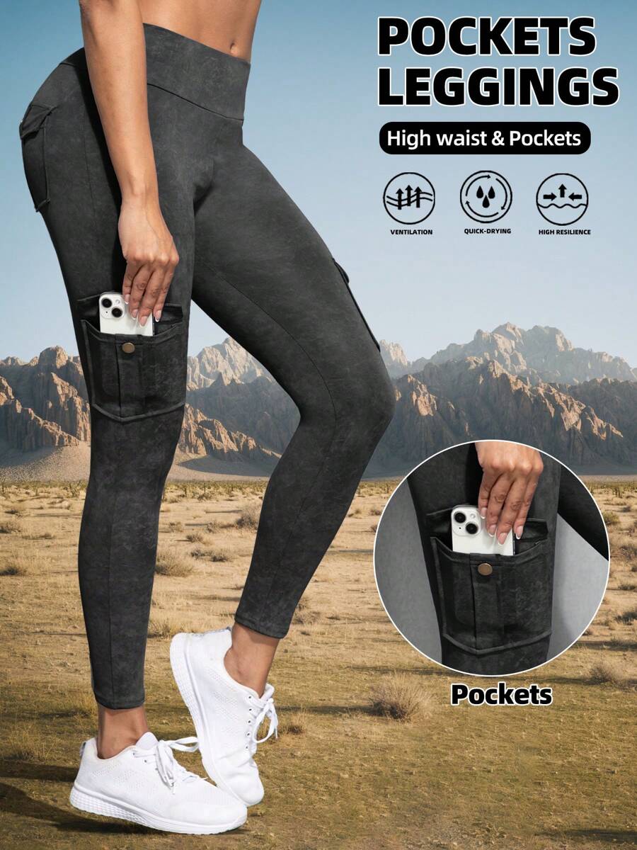 Women's Outdoor Cargo Leggings, Cargo Pockets Lift Butt Tight Pants, Sports Workout Tight Pants