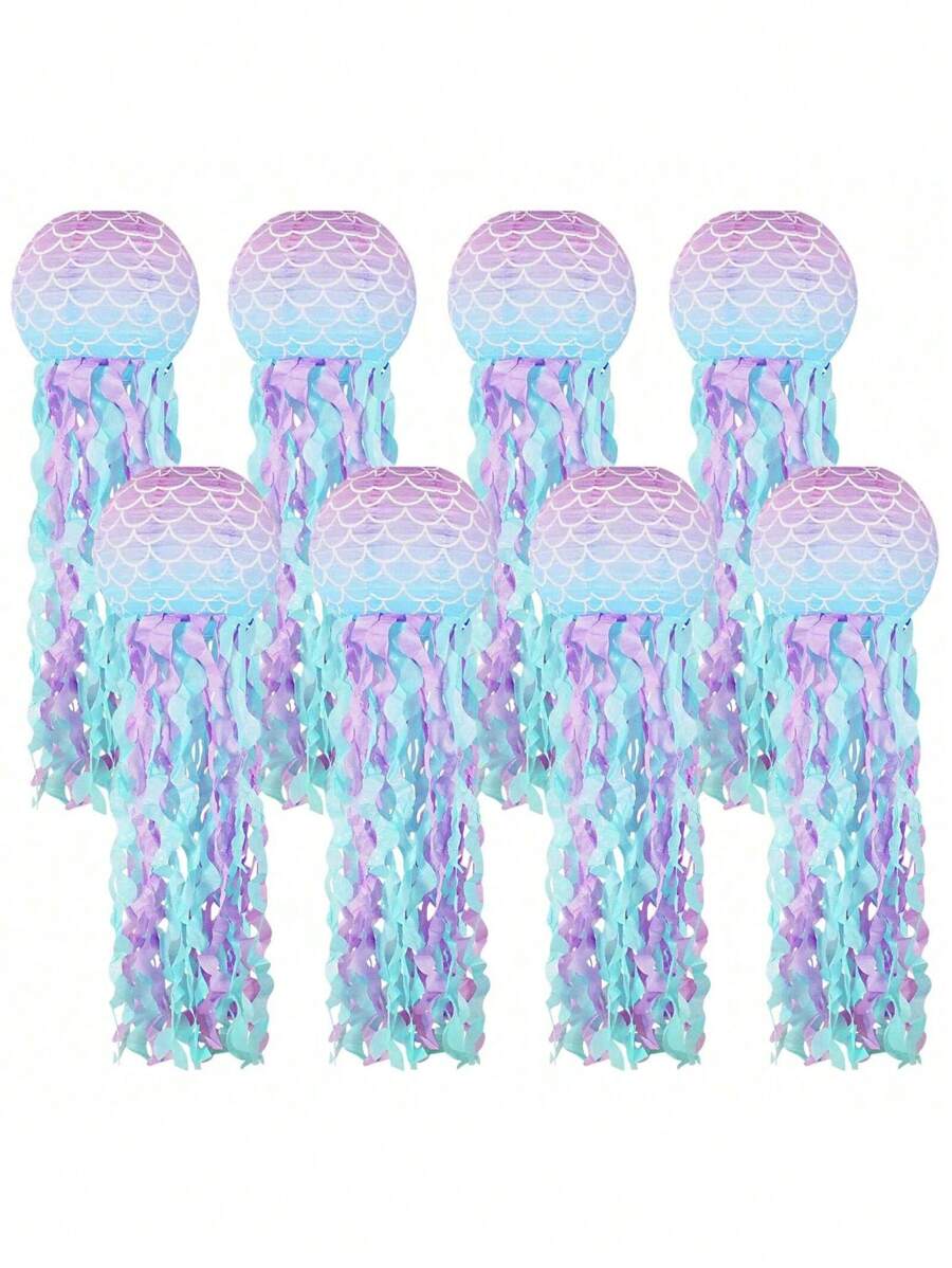 3PCS, Mermaid Party Decoration, Jellyfish Paper Lantern Mermaid Scale Chandelier, Suitable For Mermaid Birthday Party Underwater Marine Decoration