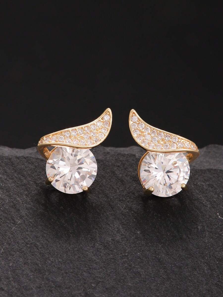 Aretes con diseño de alas de ángel con un solo CZ - Cubic Zirconia brillante, elegante y lujosa joyería de moda para mujer para uso diario, boda, banquete, fiesta y como regalo