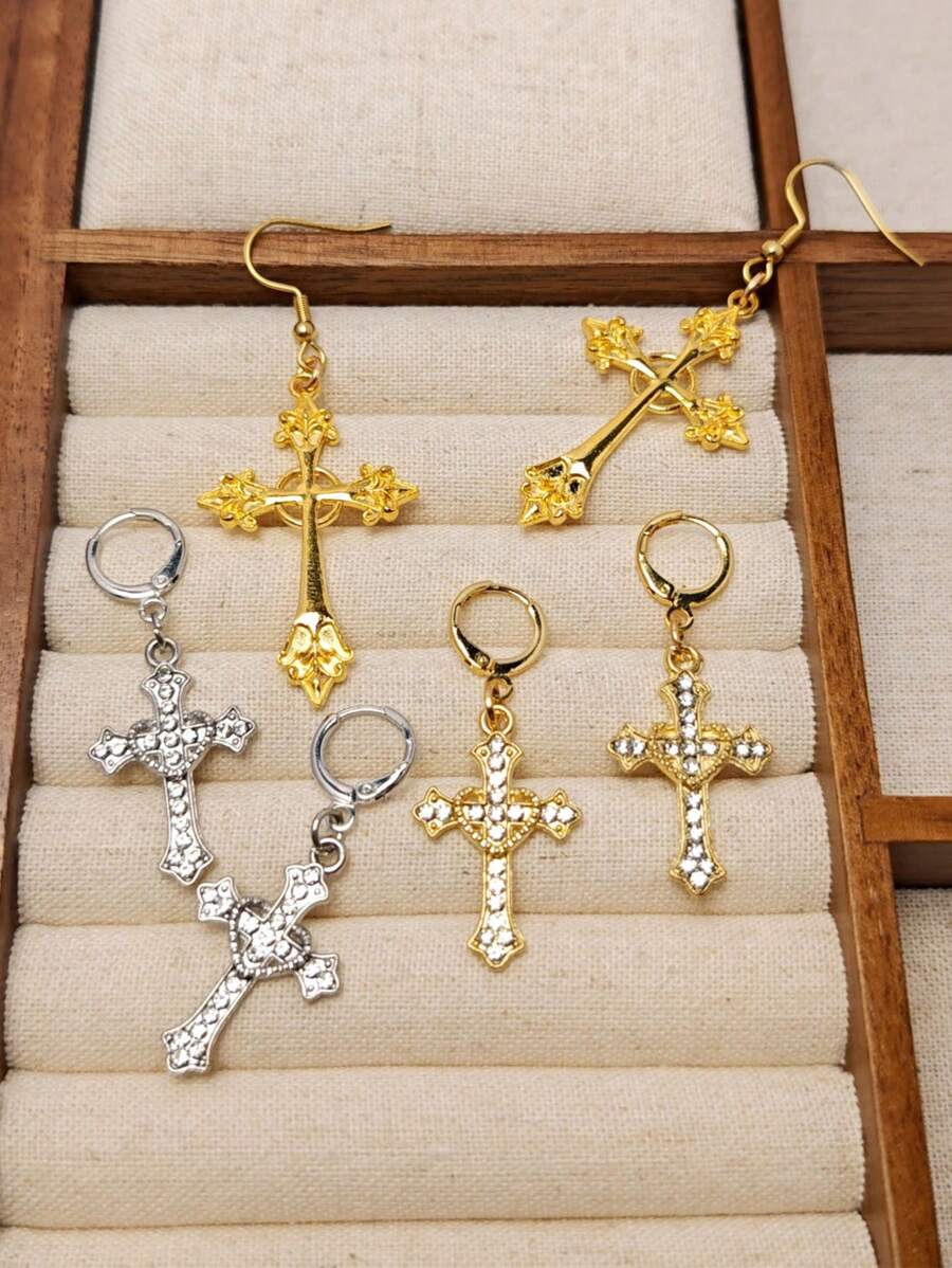 1 Paio di Gioielli da Donna: Orecchini Pendenti, Orecchini a Perno, con Disegni a Cuore e a Croce, Adatti per Signore da Indossare a Feste, Spiagge in Estate