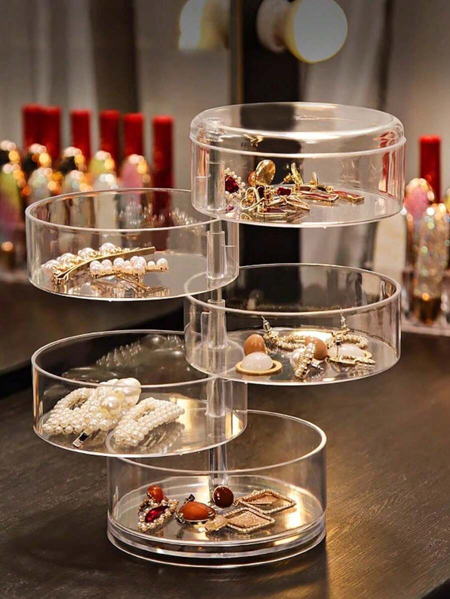 1 Stück mehrstöckiger drehbarer transparenter Schmuckaufbewahrungskasten, Schminktisch Kosmetikaufbewahrung und Ausstellungshalter, Sommer Notwendigkeit für Frauen Aufbewahrungsorganizer Geschenk für Schulanfang