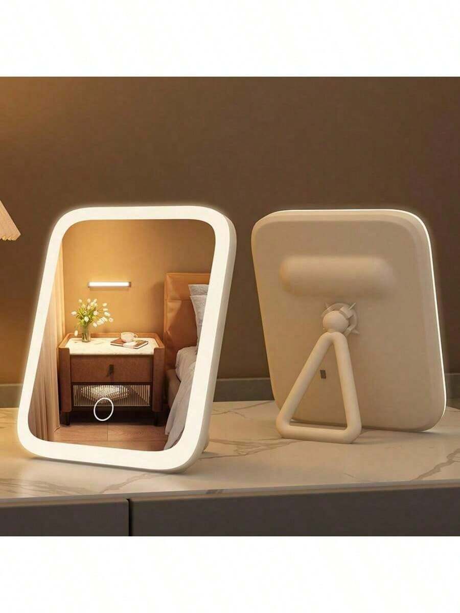 Espelho de Maquiagem com Luzes LED, Espelho de Viagem Portátil Dobrável com Suporte Ajustável, 3 Modos de Cor, Espelho de Vaidade Iluminado, Tela Sensível ao Toque Regulável, Espelho de Vaidade para Penteadeira, Quarto, Provador, Espelho com Rotação de 360°, Recarregável por USB de Mesa, Presente do Dia dos Namorados, Presente do Dia das Mães, Presente para Mulher