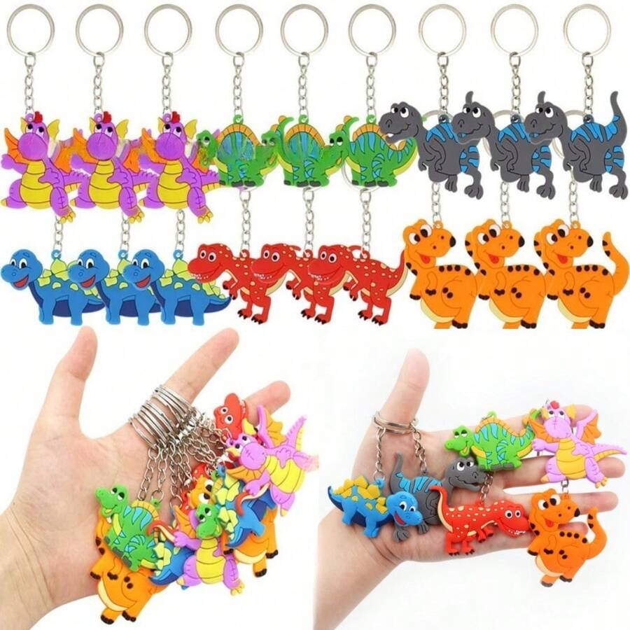 12 Stücke Dinosaurier Themen Schlüsselanhänger, Dinosaurier Party Gastgeschenke, Geburtstagsparty Kleine Geschenke, Hochzeitsgäste Souvenirs, zufällige Farbe