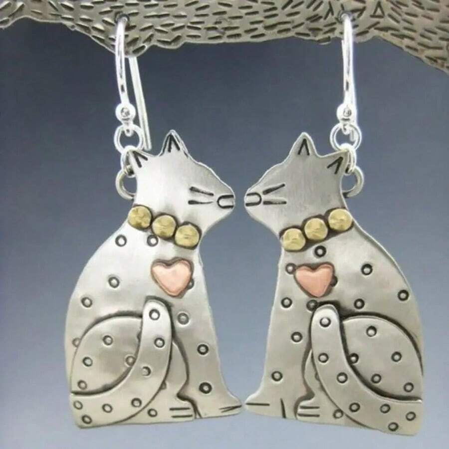 1 paire de boucles d'oreilles style bohème design animal chat rétro, accessoire de bijouterie cadeau pour femmes, convient pour le port quotidien et les occasions
