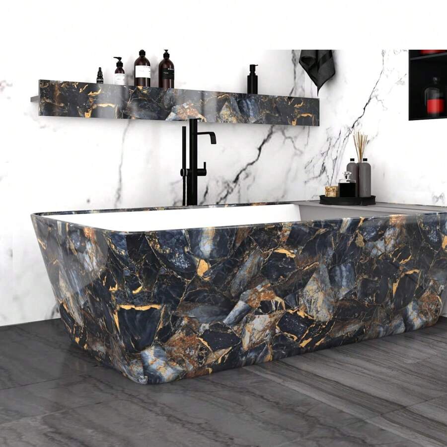 1 Roll Of Dark Blue Marble Patterned PVC Self-Adhesive Wallpaper, Detachable Contact Paper For Peeling And Pasting, Modern Style Wallpaper, Suitable For Living Room, Bedroom, TV Background, Porch, Dining Room And Home Decoration, Easy To Install