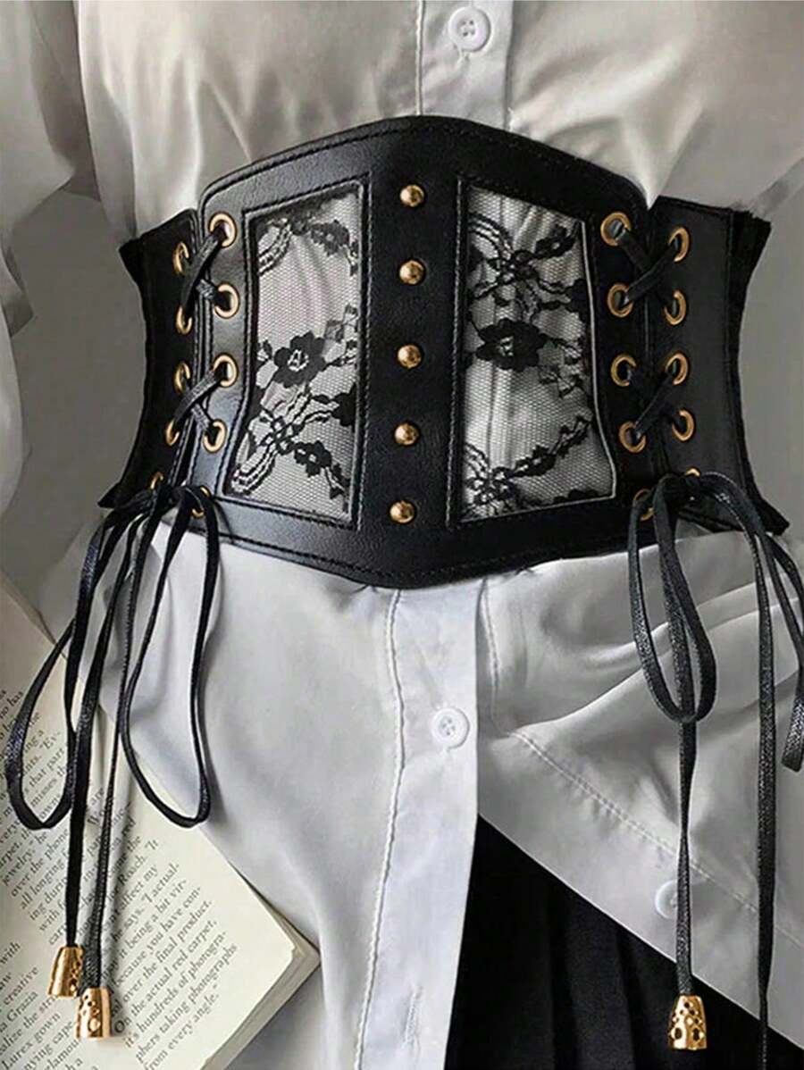 1 Stück schwarzer dehnbarer Taillengürtel, sexy Taillenmieder aus Spitzengewebe, geeignet für Festivalfeiern, Partys, Sommerkleider und -hemden, vielseitig einsetzbar