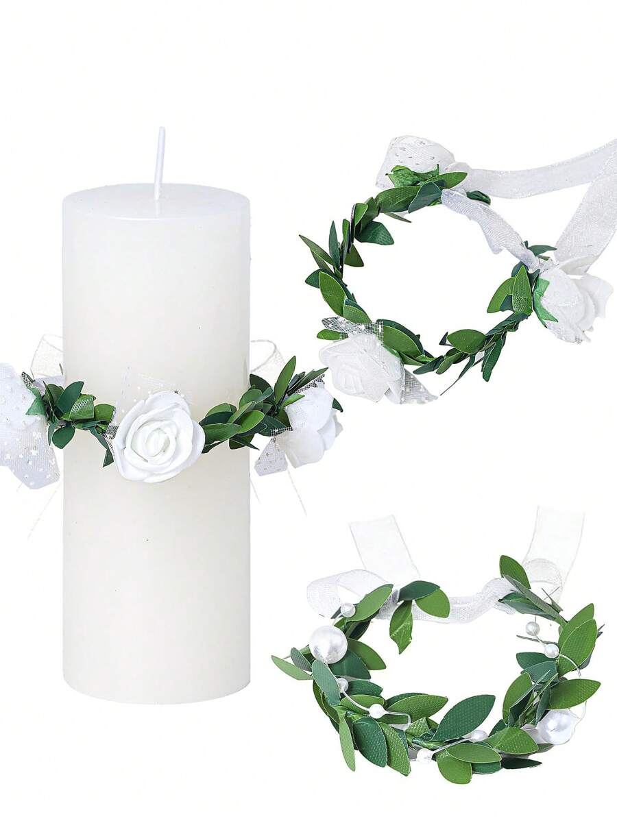 1 pieza Guardagotas de vela de comunión, anillos de vela Pequeñas coronas artificiales Guardagotas para velas, coronas decorativas de 4-5 cm de diámetro Coronas de vela decorativas para comunión, y bodas, anillos de vela coronas