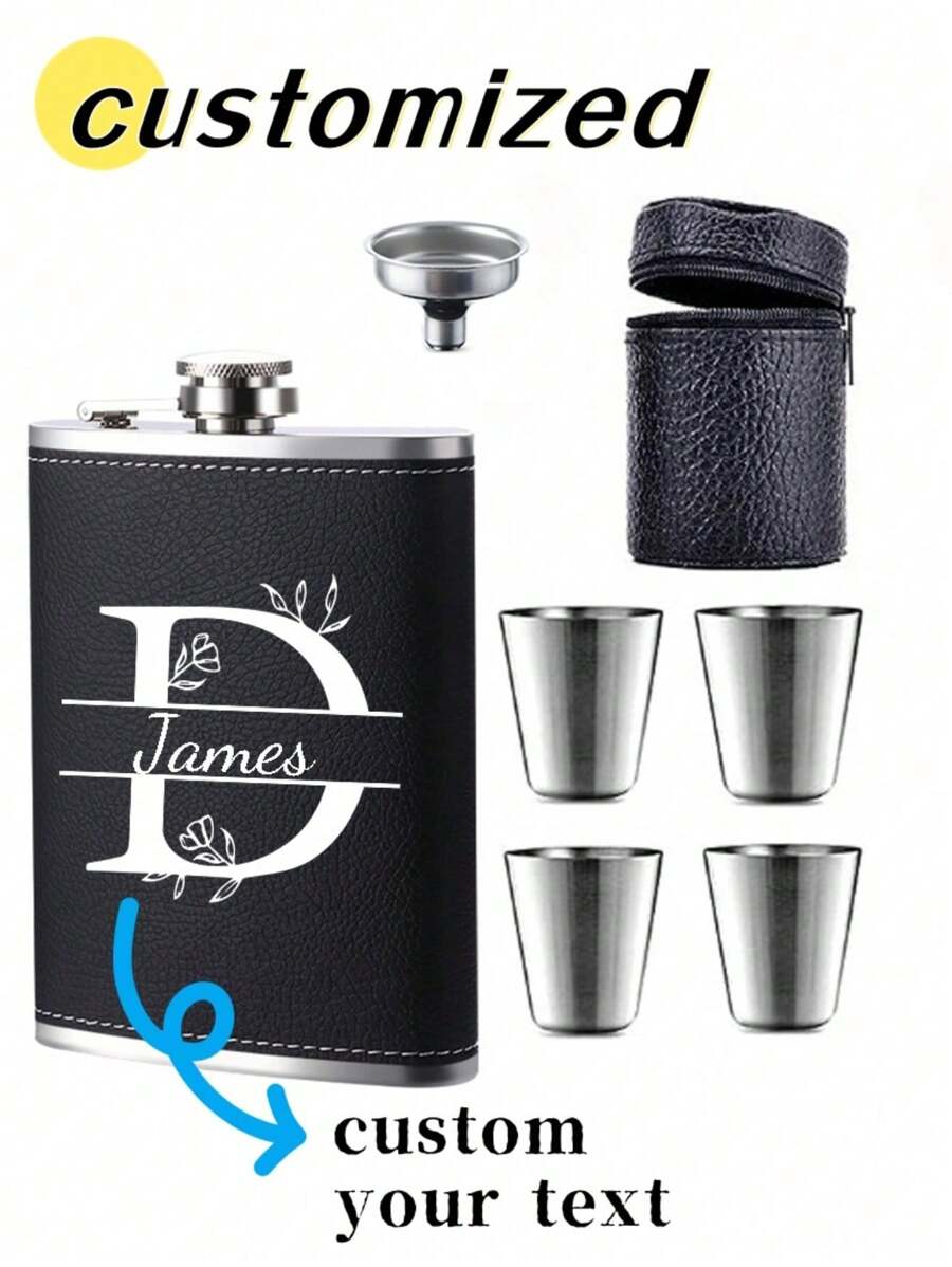 Frascos de aço inoxidável personalizados com impressão de letras, mini garrafa de licor de aço inoxidável portátil e compacta para exterior, presente