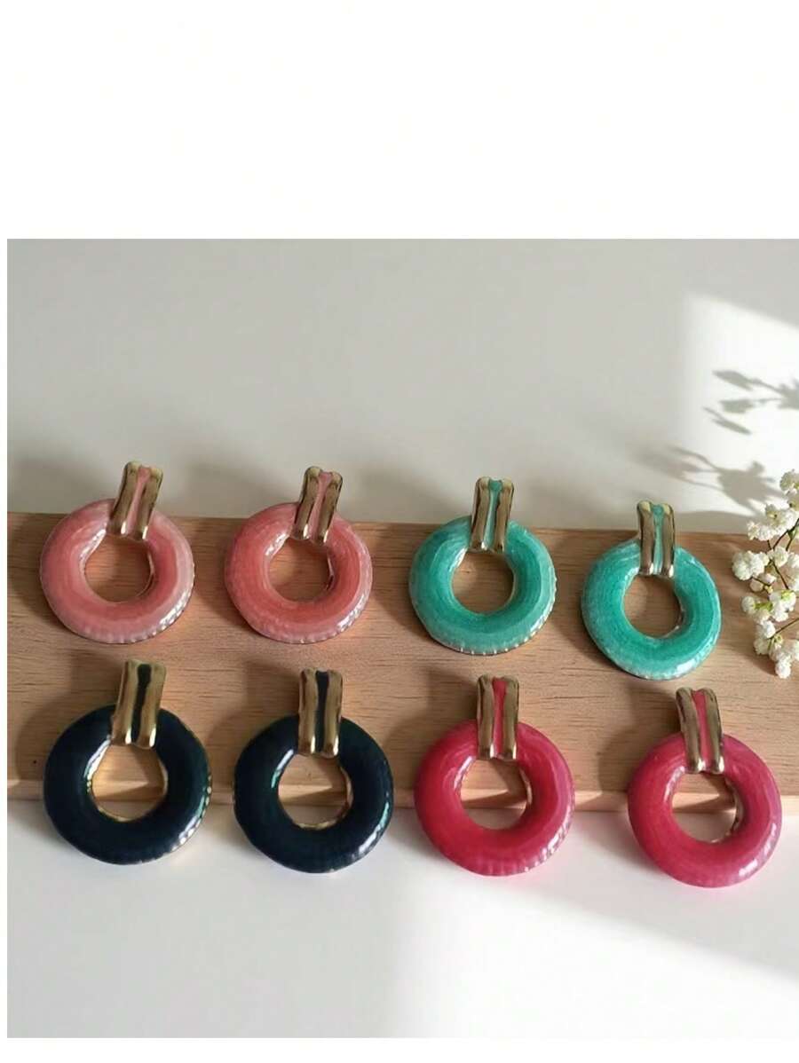 1 Paar mehrfarbige Kreisohrringe, retro minimalistisches Tropfendesign Ohrringe, modische, filigrane geometrische, einzigartige Ohrringe für Frauen