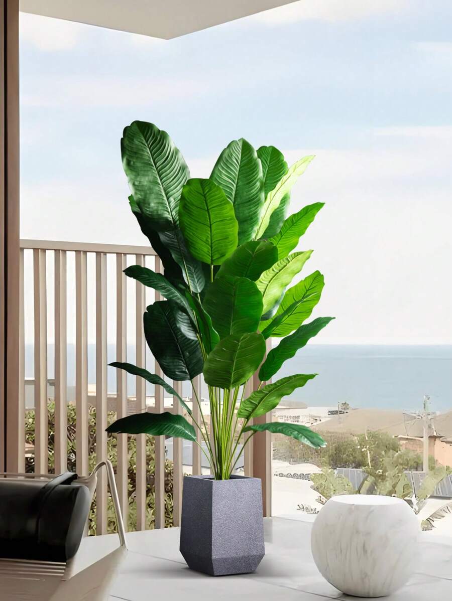 85cm-115cm Large Artificial Plants Bird Of Paradise Tree Tropical Fake Banana Leaves Big Size Plants Leaves Plastic Palm Plants Real Touch Tree Foliage For Home Garden Decoration Without Pot 1pc