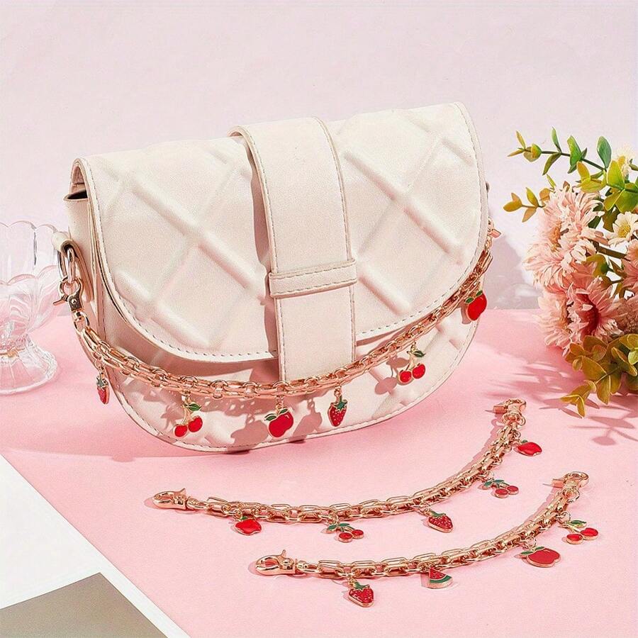 Summer 1/3 Piecesfruit-Themed Enamel Pendant Bag Chain, Alloy Extension Chain, Mixed Shape, Light Gold, 20.3-31 Cm /7.99-12.2 Inches In Length, 0.8-1.2 Cm In Width, 3 Styles, Handbag Accessory Decoration DIY Wallet Making