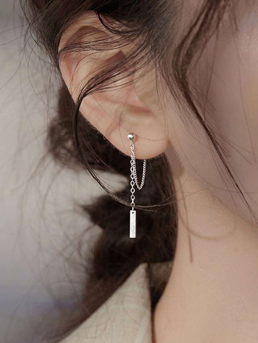 1 par de pendientes con borlas de cadena de plata pura 925 para mujer, con un estilo único y de lujo, con un sentido de alta gama, adecuado para uso diario
