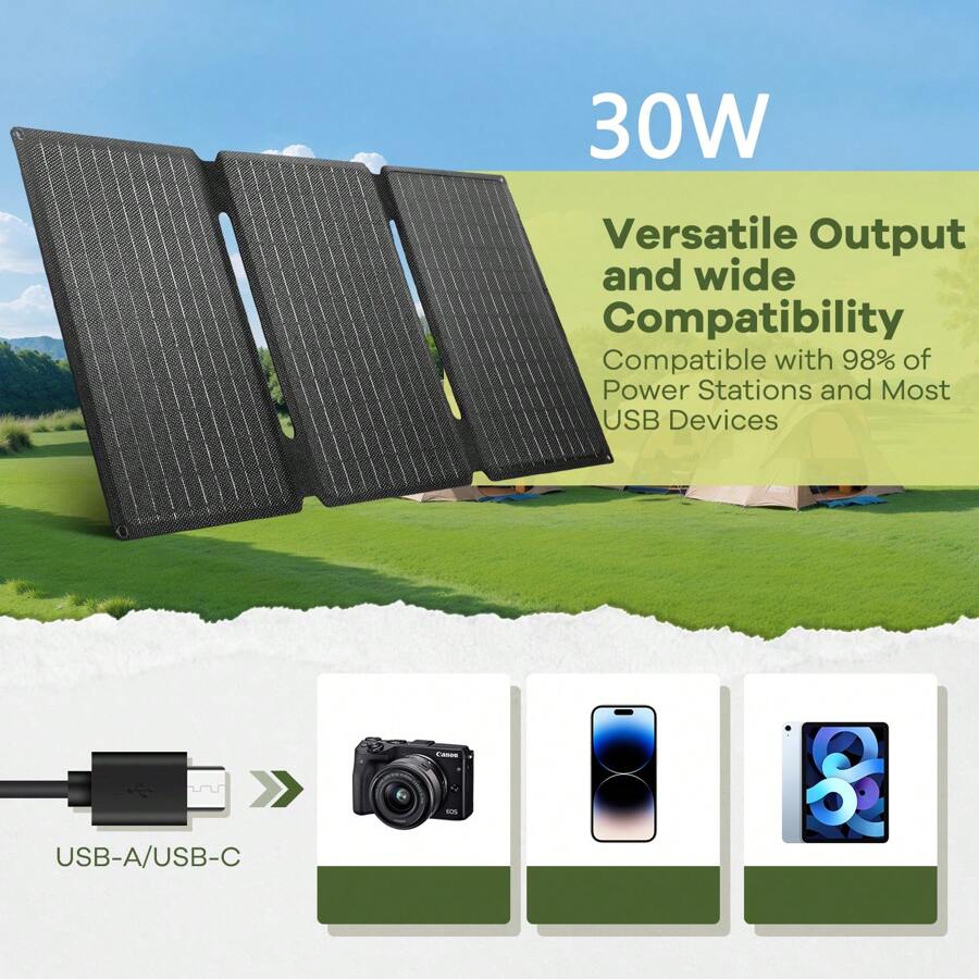 30/60W tragbares, faltbares Solarpanel-Ladegerät, mobile Stromversorgung, IP67 wasserdicht, staubdicht, USB-Ladung, für Outdoor, Camping, Wandern, Notfall-Ladung, reisefertig