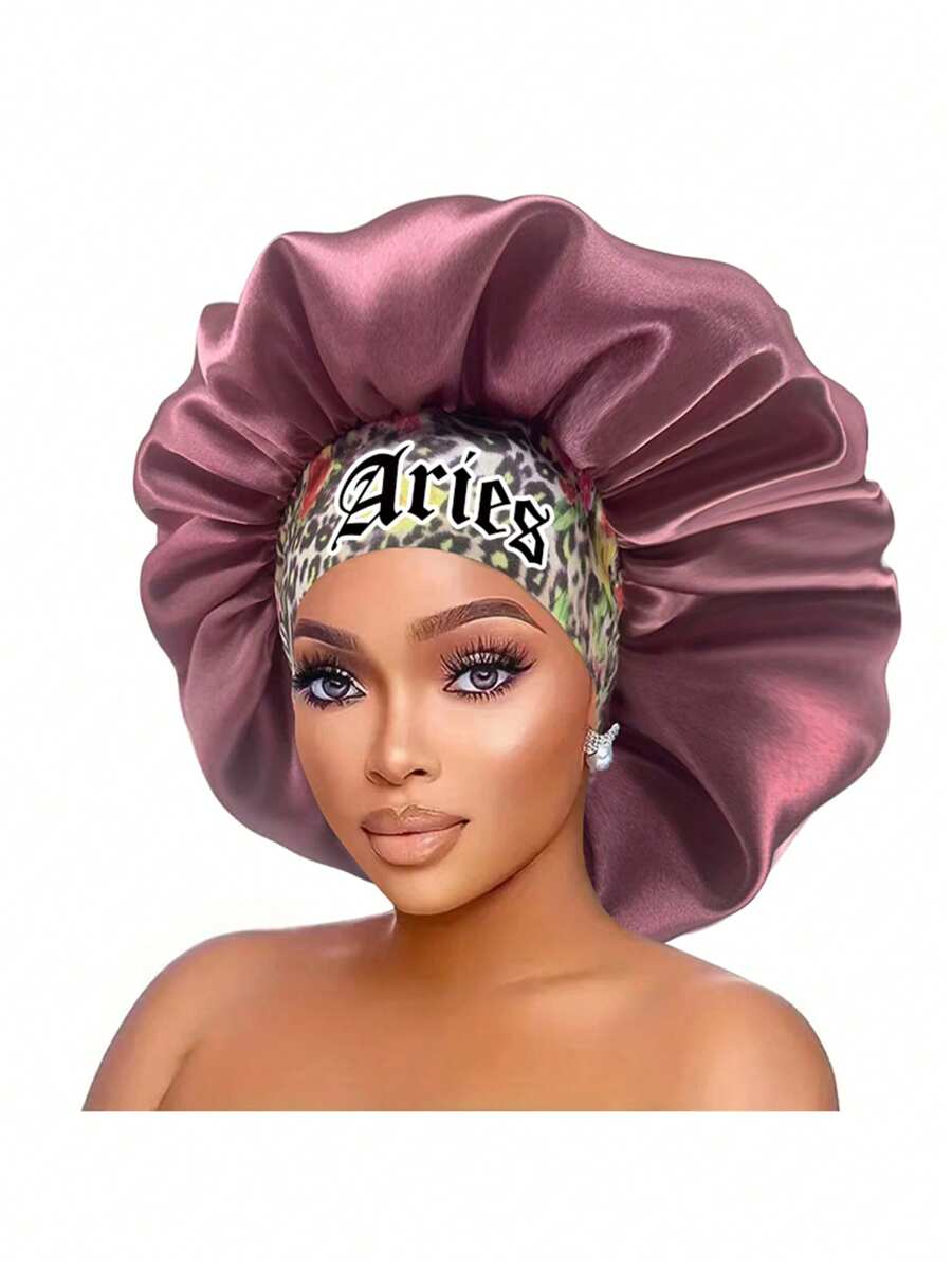 1 pezzo Cuffia in satin con stampa personalizzata delle 12 costellazioni, ampia fascia elastica, cappello da notte, cuffia per doccia, accessori per capelli e prodotti per parrucchiere, salone di bellezza, articoli da viaggio essenziali