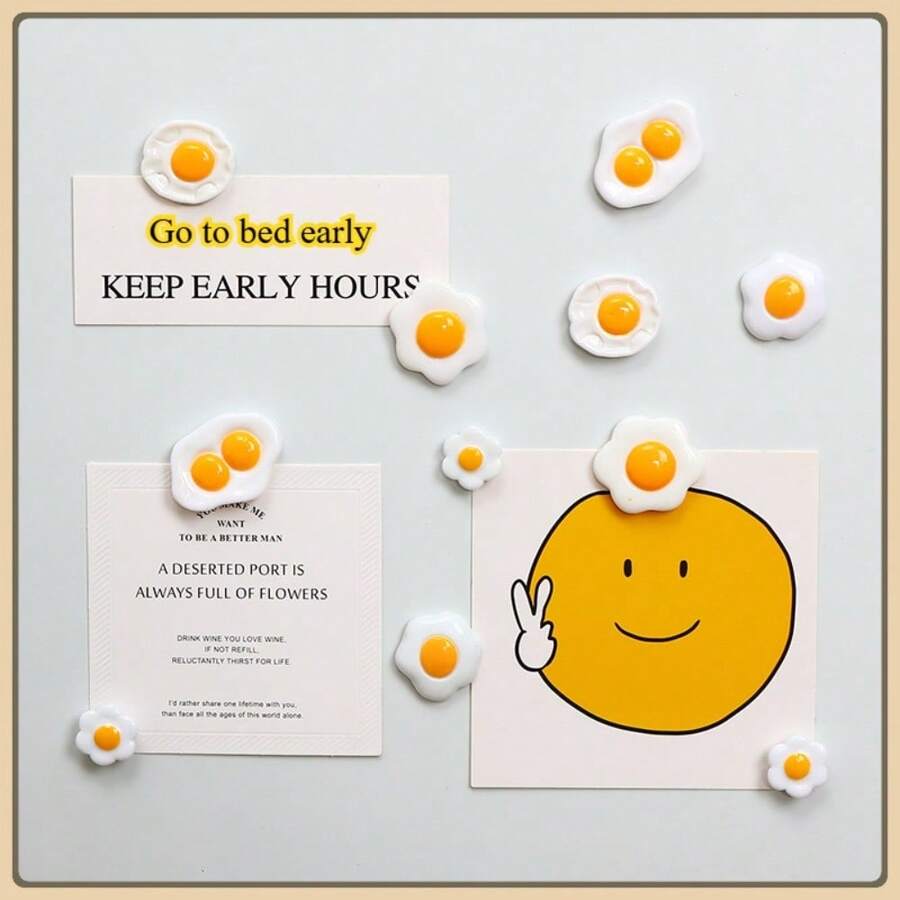 Realistic Kitchen Fridge Magnets Fake Fried Egg Decor, Black & White Version For Photo Wall, Home Kitchen Office Whiteboard Cabinet Decoration, Gifts For Friends & Family, Valentine's Day