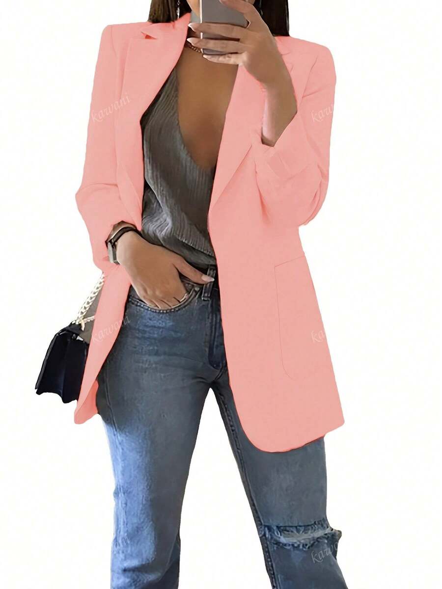 Blazer Slim Fit com Lapela Casual de Estilo Europeu e Americano na Moda, para Primavera e Outono