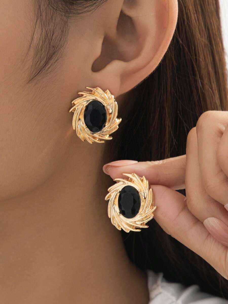 1 Pair Minimalist French Elegant Gem Inlaid Fireworks Design Ladies Earrings, Suitable For Daily Wear/Commute/Dating