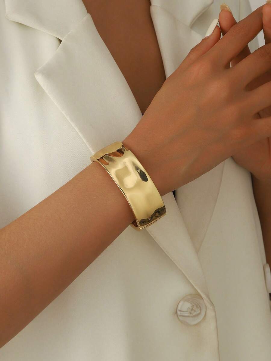 Pulseira metálica lisa aberta de 1 peça, design elegante e moderno para mulheres
