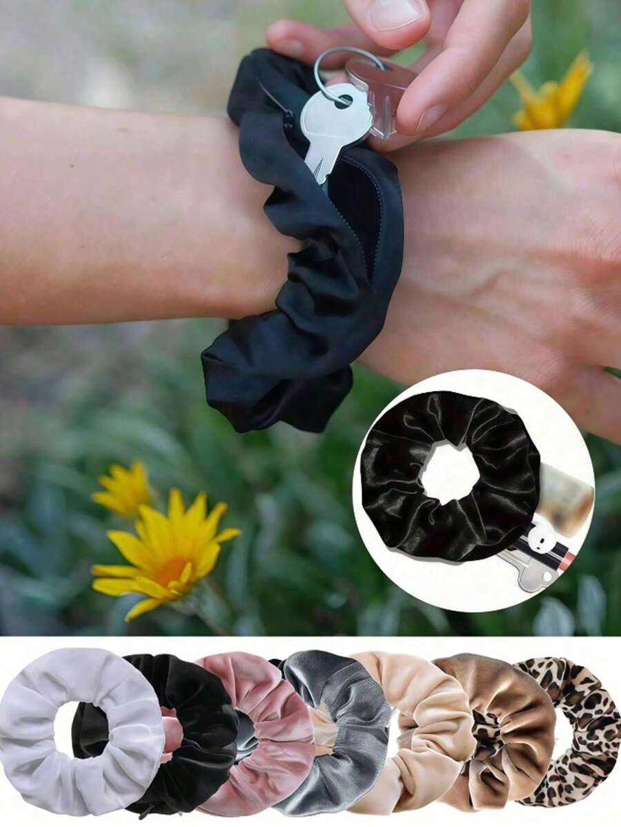 Elastice de păr cu fermoar din catifea coreeană de culoare solidă, frânghie de păr pentru intestin gros din material la modă, geantă de depozitare pentru accesorii de păr, depozitare portabilă de călătorie